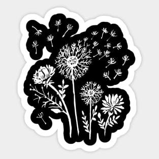 Dandelions & Flowers, Hand Drawn, Hippie, Boho, Nature, Wildflowers Sticker